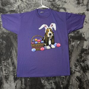 Vintage 90s Nature Easter Bunny Dog Beagle Short Sleeve Size XL Cotton Grove